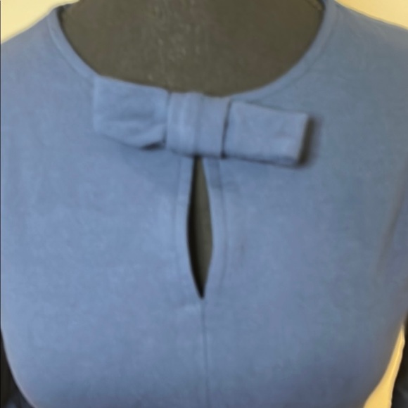 Navy Blue Sheath Dress with Mock Neck and Bell Sleeves for Work - Picture 4 of 12